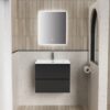 LIVA Badkamermeubelset 60 cm Mat Zwart Inclusief Wastafel, Onderkast met Softclose Lades & LED Spiegel