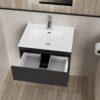 LIVA Badkamermeubelset 60 cm Mat Zwart Inclusief Wastafel, Onderkast met Softclose Lades & LED Spiegel