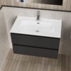 LIVA Badkamermeubelset 80 cm Mat Zwart Inclusief Wastafel, Onderkast met Softclose Lades & LED Spiegel