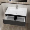 LIVA Badkamermeubelset 80 cm Mat Zwart Inclusief Wastafel, Onderkast met Softclose Lades & LED Spiegel