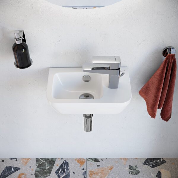 VitrA Compacte Keramische Fontein Wastafel 37x22 cm met Kraangat Rechts Wit