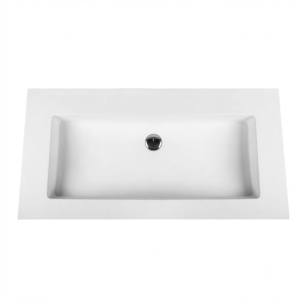 Solid Surface Wastafel 57 x 45,5 cm Mat Wit Zonder Kraangat - 11 mm Dunne Rand - Moderne Badkamer Wastafel