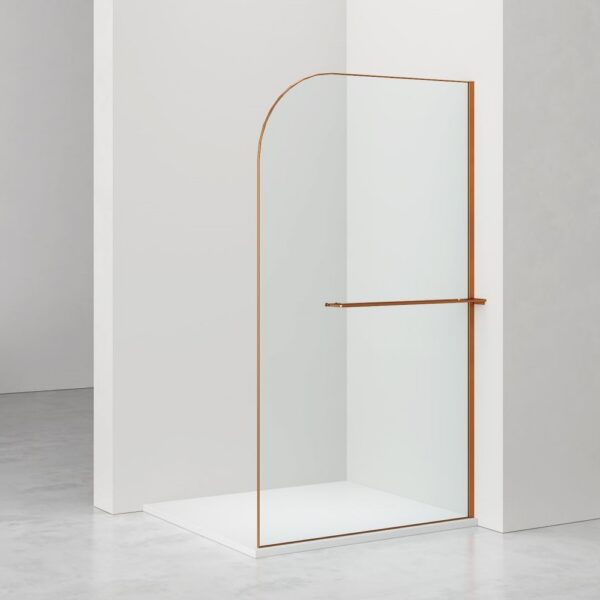 Curvy Inloopdouche met Handdoekhouder - 120 x 200 cm - Geborsteld Koper - Helder 8 mm Veiligheidsglas