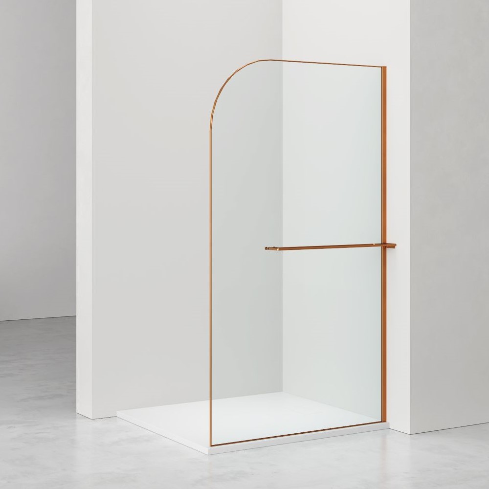 Curvy Inloopdouche met Handdoekhouder - 120 x 200 cm - Geborsteld Koper - Helder 8 mm Veiligheidsglas