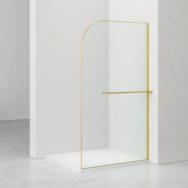Curvy Inloopdouche met Handdoekhouder - 120 x 200 cm - Geborsteld Goud - Helder 8 mm Veiligheidsglas
