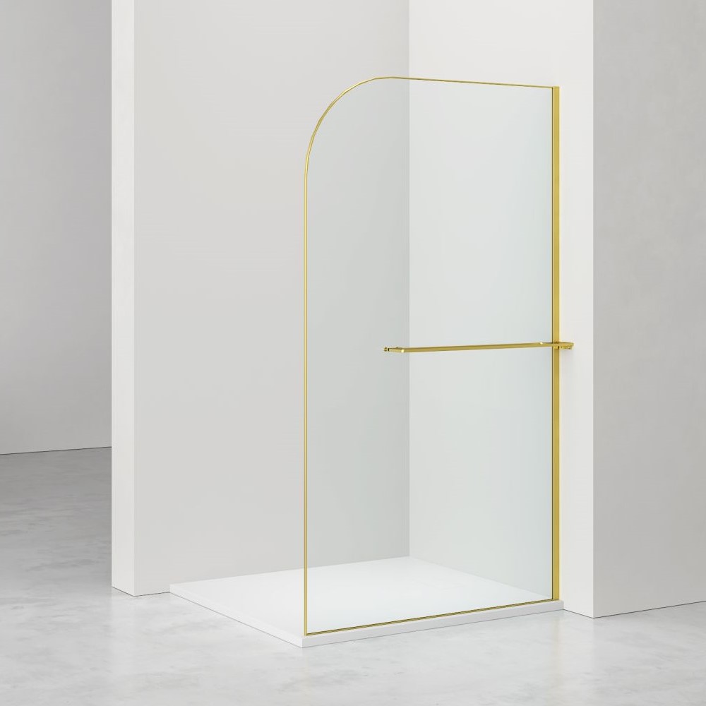 Curvy Inloopdouche met Handdoekhouder - 120 x 200 cm - Geborsteld Goud - Helder 8 mm Veiligheidsglas