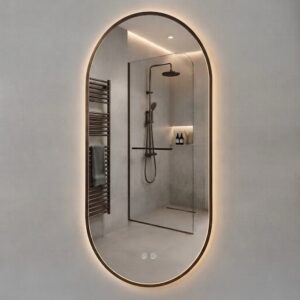 Ovale LED Badkamerspiegel 50 x 100 cm Geborsteld Bruin Brons - Dimbaar - Anti-Condens - Touchbediening - Verlichting 3000-6000K