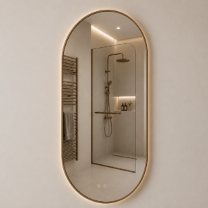 Ovale LED Badkamerspiegel 50 x 100 cm Geborsteld Bruin Brons - Dimbaar - Anti-Condens - Touchbediening - Verlichting 3000-6000K