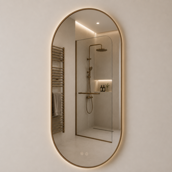Ovale LED Badkamerspiegel 50 x 100 cm Geborsteld Bruin Brons - Dimbaar - Anti-Condens - Touchbediening - Verlichting 3000-6000K