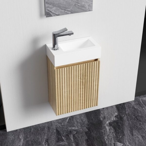 Mikaro Toiletmeubelset 40 cm Licht Eiken Fontein Mat Wit Spiegel met Lijst