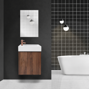 Mikaro Toiletmeubelset 40 cm Walnoot Fontein Glans Wit Spiegel met Lijst Complete Toiletruimte Set