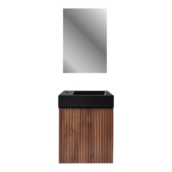Mikaro Toiletmeubelset 40 cm Walnoot Fontein Mat Zwart Spiegel met Lijst Complete Toiletruimte Set