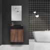 Mikaro Toiletmeubelset 40 cm Walnoot Fontein Mat Zwart Spiegel met Lijst Complete Toiletruimte Set