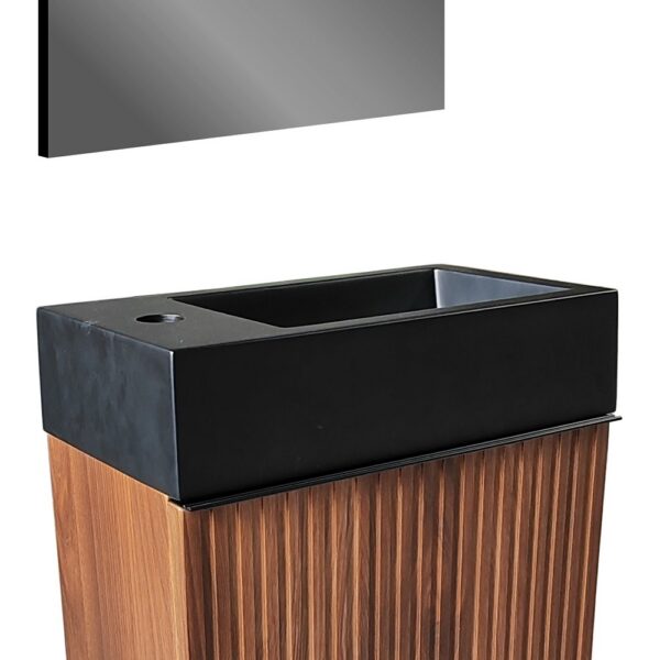 Mikaro Toiletmeubelset 40 cm Walnoot Fontein Mat Zwart Spiegel met Lijst Complete Toiletruimte Set
