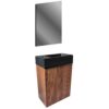Mikaro Toiletmeubelset 40 cm Walnoot Fontein Mat Zwart Spiegel met Lijst Complete Toiletruimte Set