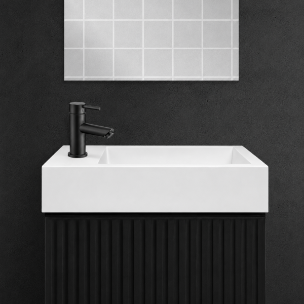 Mikaro Toiletmeubelset 40 cm Zwart Eiken Fontein Mat Wit Spiegel met Lijst