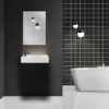 Mikaro Toiletmeubelset 40 cm Zwart Eiken Fontein Mat Wit Spiegel met Lijst Complete Toiletruimte Set