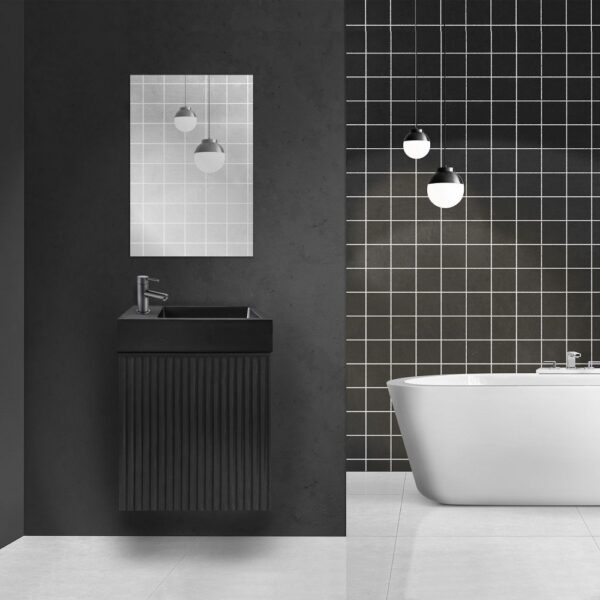Mikaro Toiletmeubelset 40 cm Zwart Eiken Fontein Mat Zwart Spiegel met Lijst Complete Toiletruimte Set