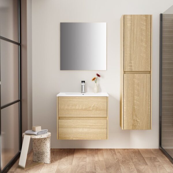 Hayat Wastafelmeubel 60 cm – Eiken met 2 Lades – Softclose – Greeploos