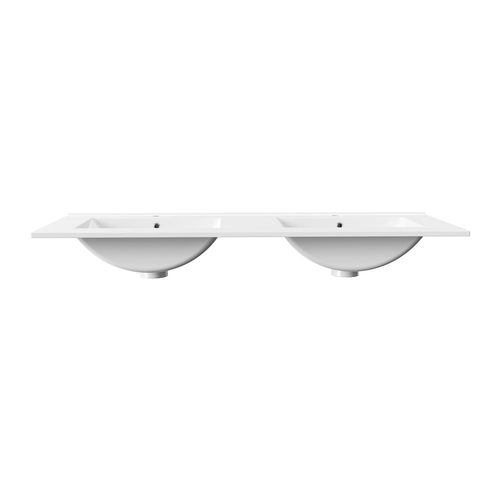 Hayat Wastafel 120 x 45 cm - Kunstmarmer - Glanzend Wit - 2 Wasbakken - 2 Kraangaten - Overloop