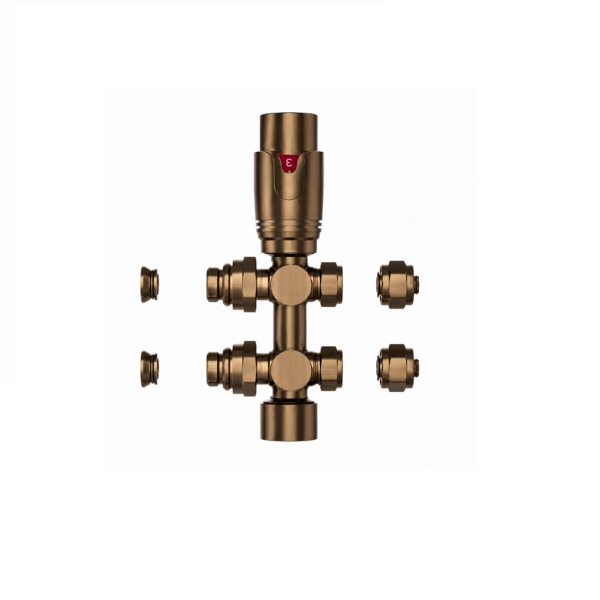 Design Thermostatische Radiatorkraan Middenaansluiting - Muur en Vloeraansluiting - Geborsteld Bruin Brons