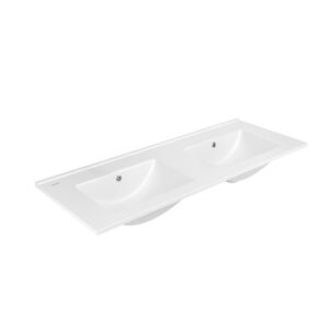Creavit SU Wastafel 121 cm - Dubbele Wasbak - Keramiek - Glanzend Wit - Zonder Kraangaten