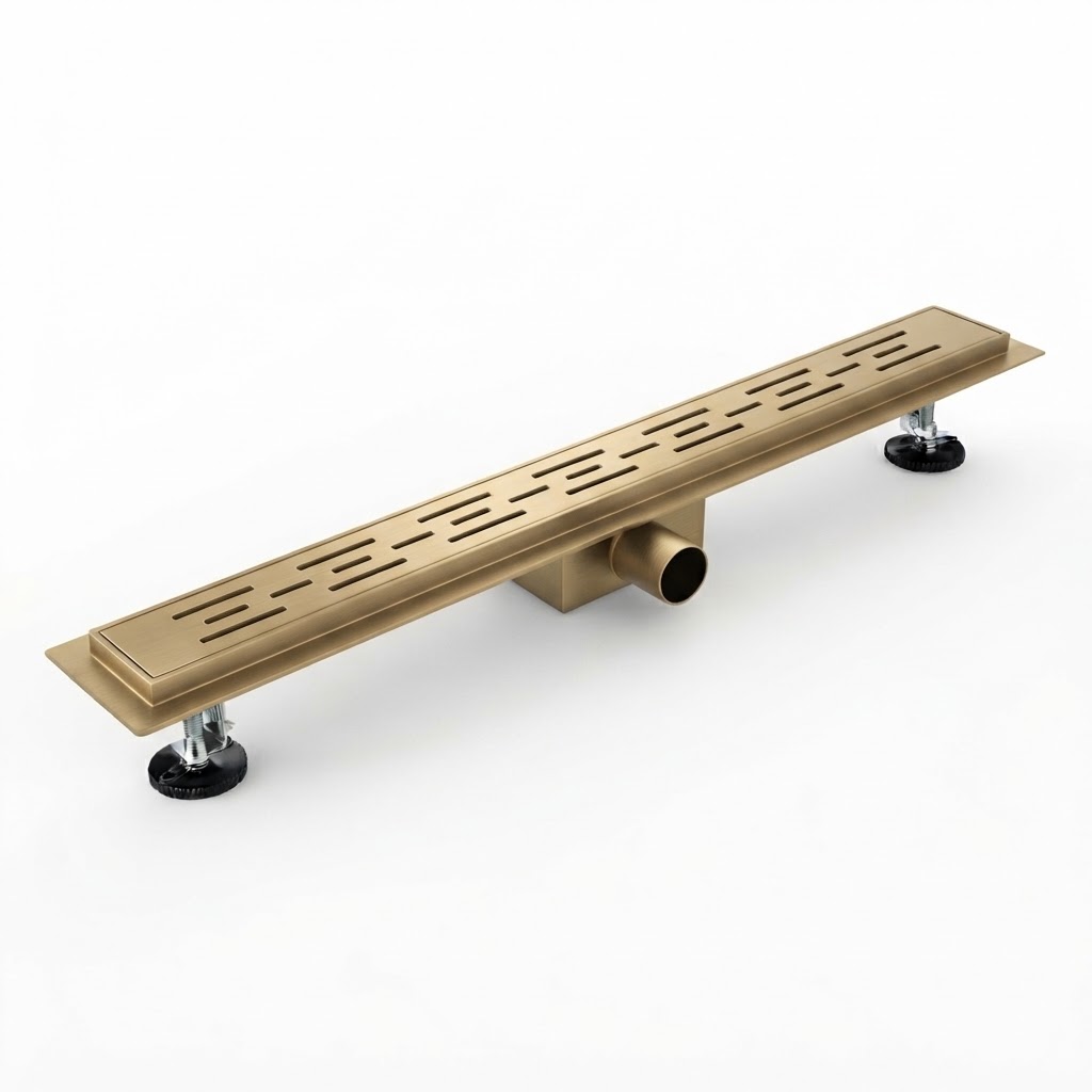 Complete Douchegoot 50 cm Bruin Brons met Rooster RVS Lineaire Doucheafvoer voor Inloopdouche