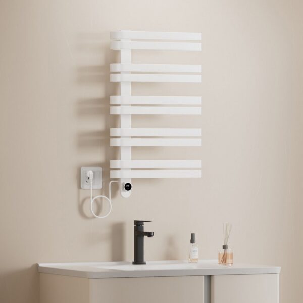 Elektrische Handdoekdroger Smart WiFi Glanzend Wit 90 x 50 cm 225 Watt Linkeraansluiting Design Badkamerradiator BEWFDS900500 amb
