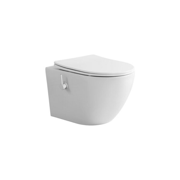Hangtoilet met Bidet Randloos 360 Flush Koud & Warm Water Duroplast SoftClose & Quick Release Mat Wit