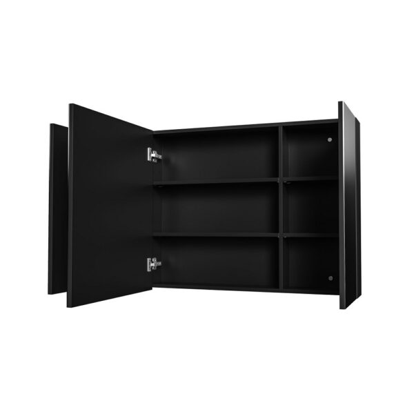 Hayat Spiegelkast 120 cm Mat Zwart 3 Asymmetrische Spiegeldeuren 6 Verstelbare Legplanken