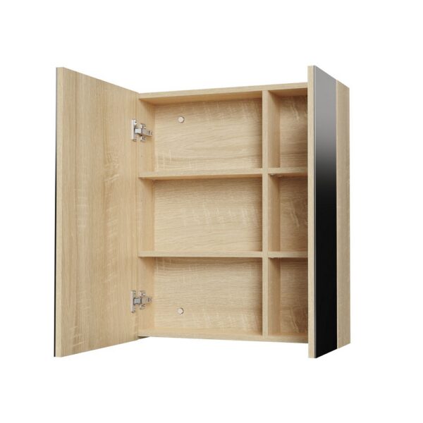 Hayat Spiegelkast 60 cm Eiken 2 Asymmetrische Spiegeldeuren 4 Verstelbare Legplanken