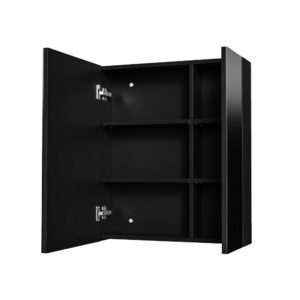 Hayat Spiegelkast 60 cm Mat Zwart 2 Asymmetrische Spiegeldeuren 4 Verstelbare Legplanken