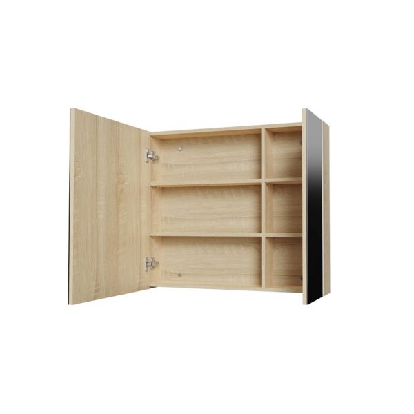 Hayat Spiegelkast 80 cm Eiken 2 Asymmetrische Spiegeldeuren 4 Verstelbare Legplanken