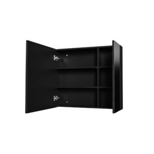 Hayat Spiegelkast 80 cm Mat Zwart 2 Asymmetrische Spiegeldeuren 4 Verstelbare Legplanken