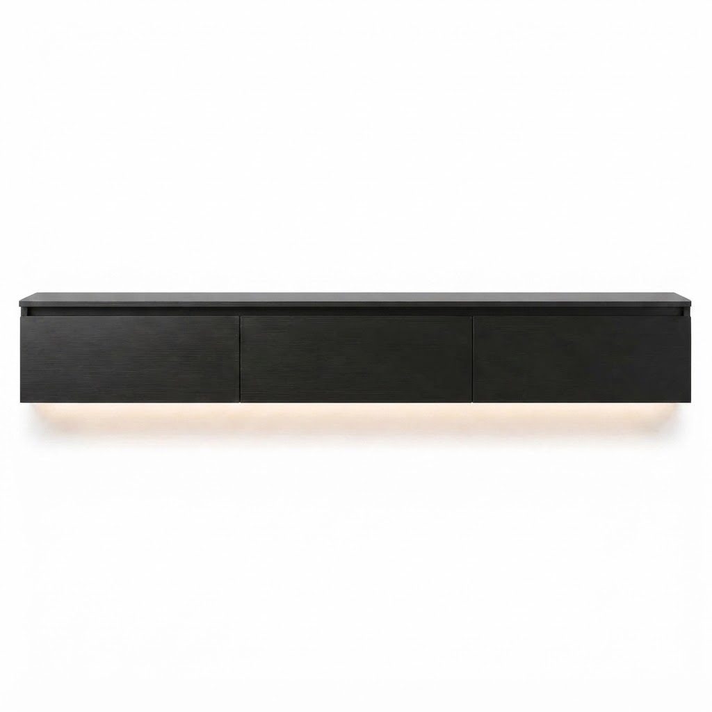 LUMORA TV Meubel 240 cm Zwart Eiken Modern TV Meubel met LED Verlichting