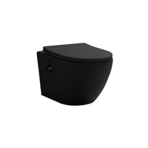 Hangtoilet met Bidet 52,5 cm - Randloos 360° Flush - Koud & Warm Water - Duroplast SoftClose & Quick Release - Mat Zwart