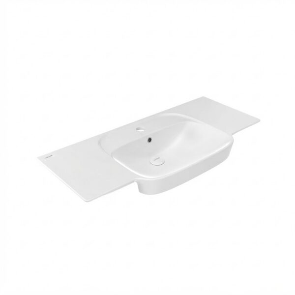 Creavit Saily Wastafel 100 cm - Glanzend Wit - Keramiek - 1 Wasbak - 1 Kraangat - Met Aflegvlak-1