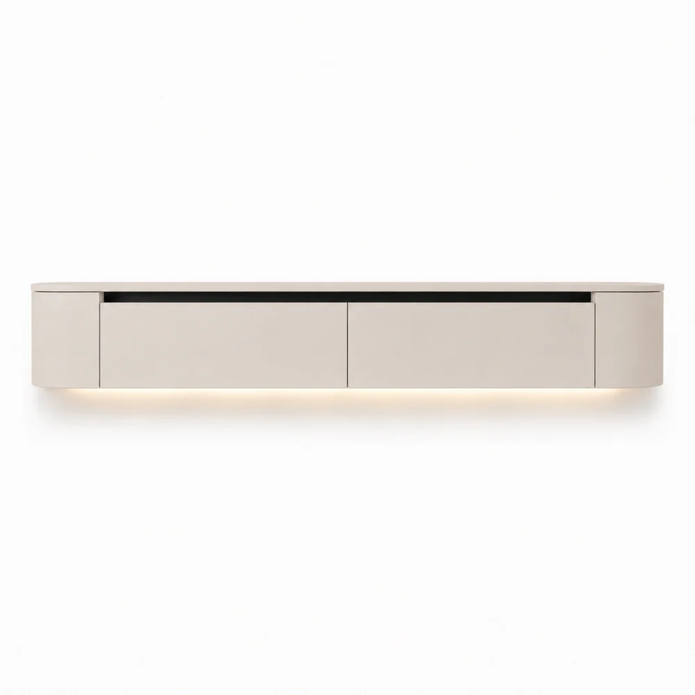 VELORA Japandi TV Meubel 182 cm Beige 2 Deurs Zwevend TV Meubel met LED Verlichting