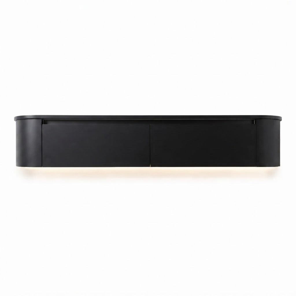 VELORA Japandi TV Meubel 182 cm Mat Zwart 2 Deurs Zwevend TV Meubel met LED Verlichting