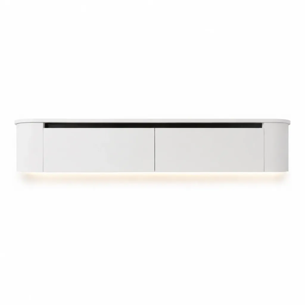 VELORA Japandi TV Meubel 182 cm Wit 2 Deurs Zwevend TV Meubel met LED Verlichting
