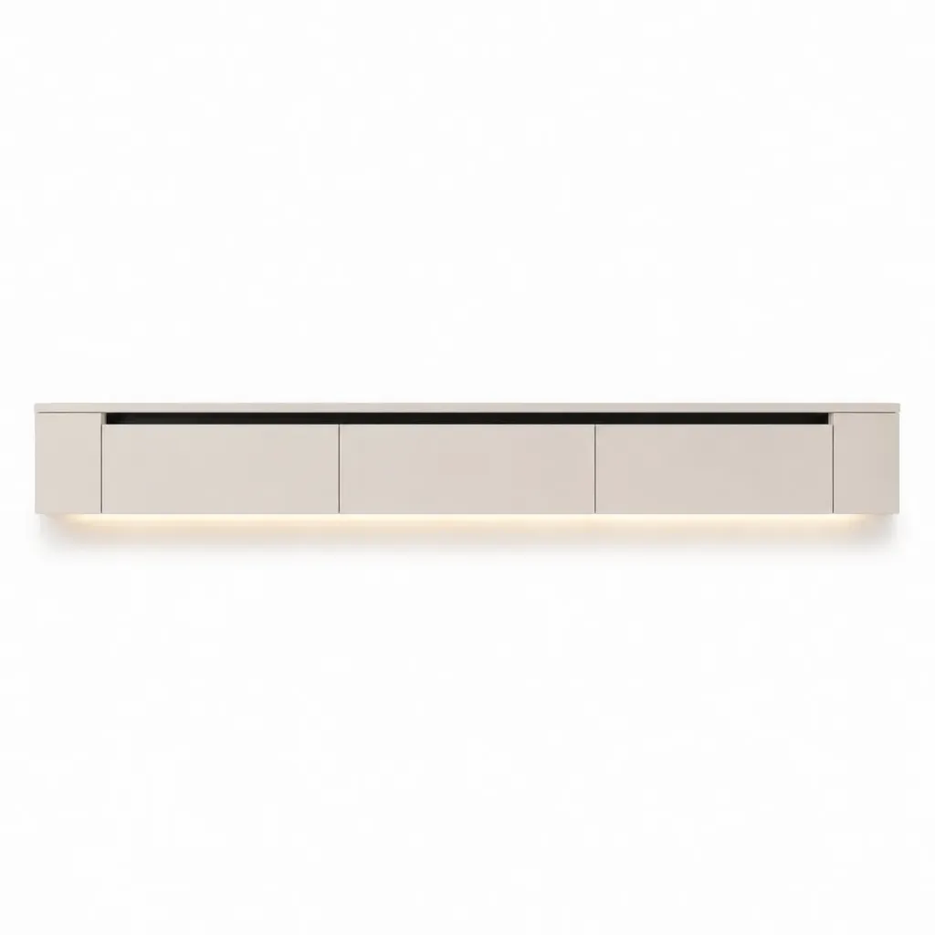 VELORA Japandi TV Meubel 240 cm - Beige - 3 Deurs Zwevend TV-Meubel met LED Verlichting