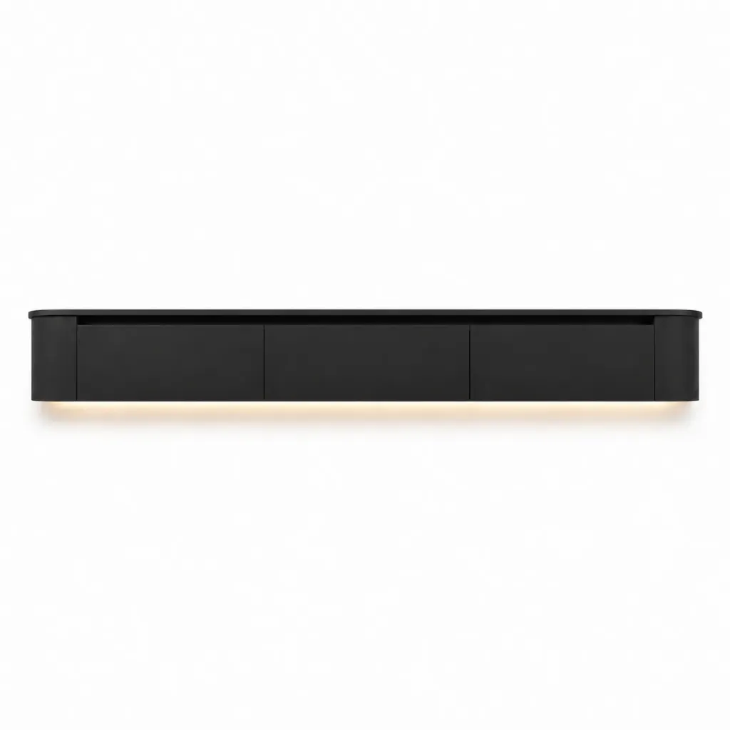 VELORA Japandi TV Meubel 240 cm Mat Zwart 3 Deurs Zwevend TV Meubel met LED Verlichting