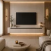 VELORA Japandi TV Meubel Beige 2 Deurs Zwevend TV Meubel met LED Verlichting