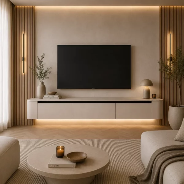 VELORA Japandi TV Meubel Beige 2 Deurs Zwevend TV Meubel met LED Verlichting