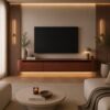 VELORA Japandi TV Meubel Brons Eiken 2 Deurs Zwevend TV Meubel met LED Verlichting