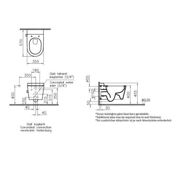 VitrA Nest Hangtoilet - Randloos Toilet met Bidetfunctie - VitrA Fresh - Inclusief Toiletzitting - Verborgen Montage