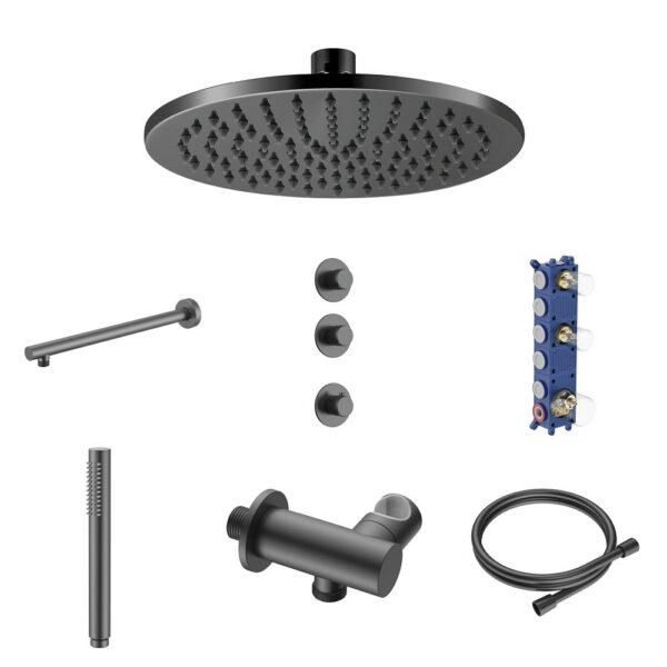Stria Complete Inbouw Regendoucheset - Thermostatisch 2-Weg - Gunmetal PVD