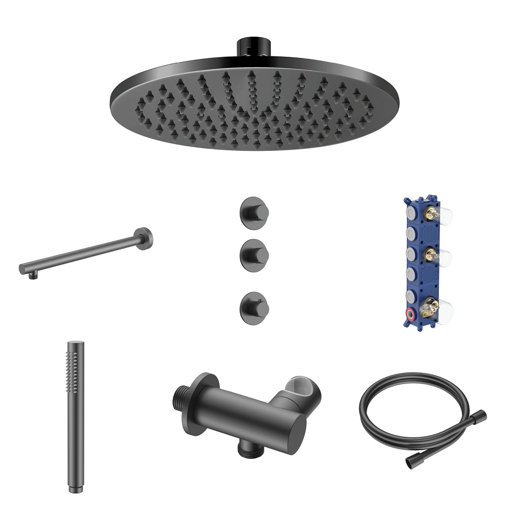 Stria Complete Inbouw Regendoucheset - Thermostatisch 2-Weg - Gunmetal PVD