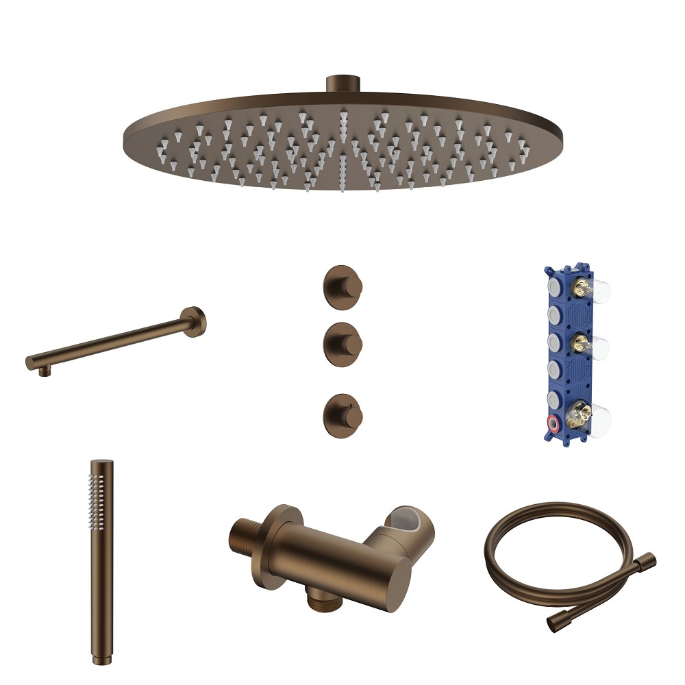 Stria Complete Inbouw Regendoucheset - Thermostatisch 2-Weg - Bruin Brons PVD