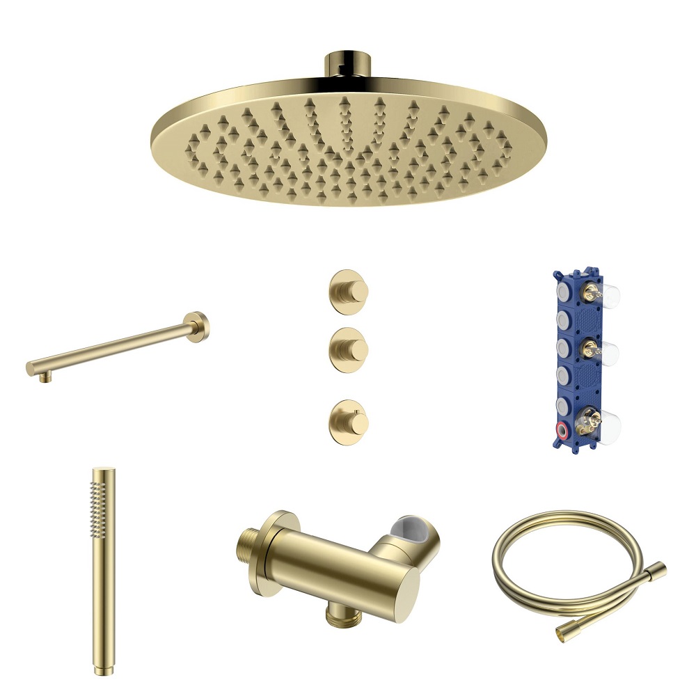 Stria Complete Inbouw Regendoucheset - Thermostatisch 2-Weg - Geborsteld Goud PVD